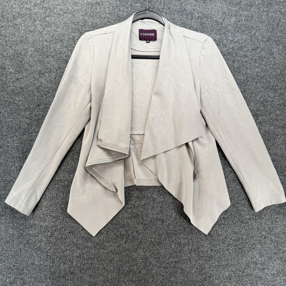 Vigoss Jacket Womens M Gray Suede Full Zip Long Sleeve Old Money Luxury Chic